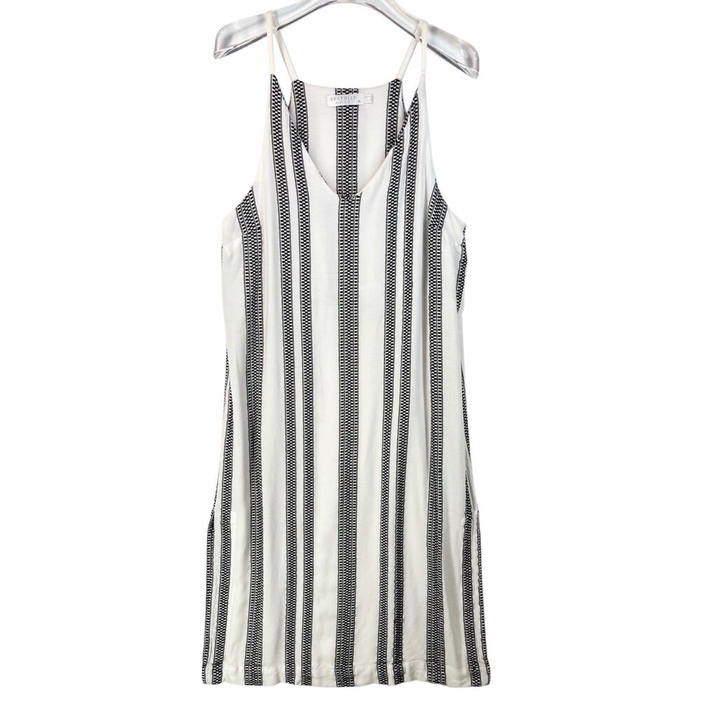 Seafolly Dress Size Medium White Black V-Neck Sleeveless Slip Dress / Cover Up